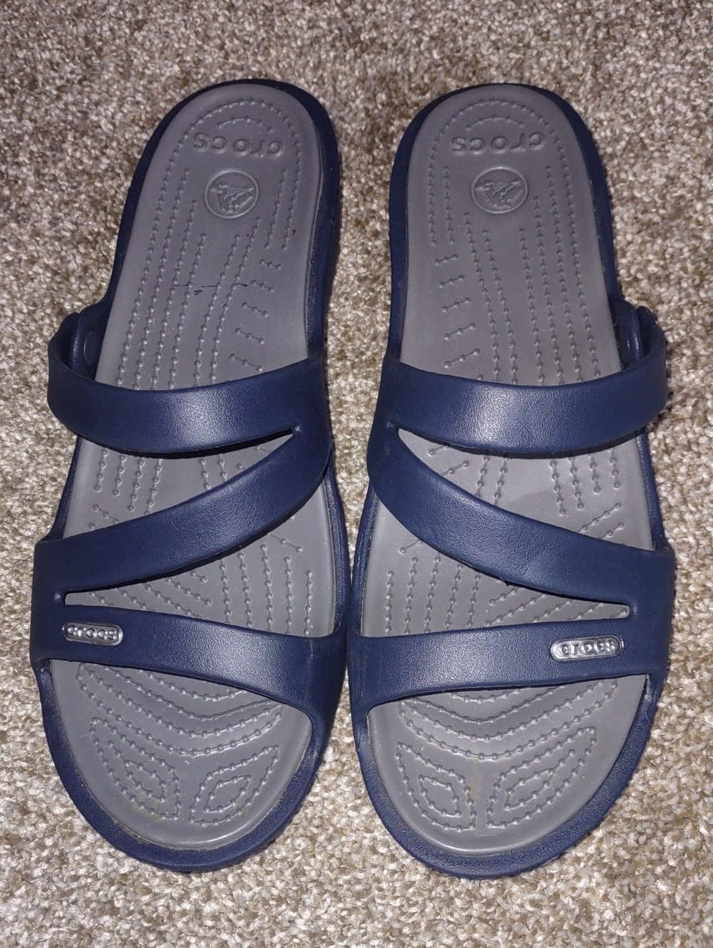 CROCS Navy and Gray Crosstrap Slide Sandals Size W 11